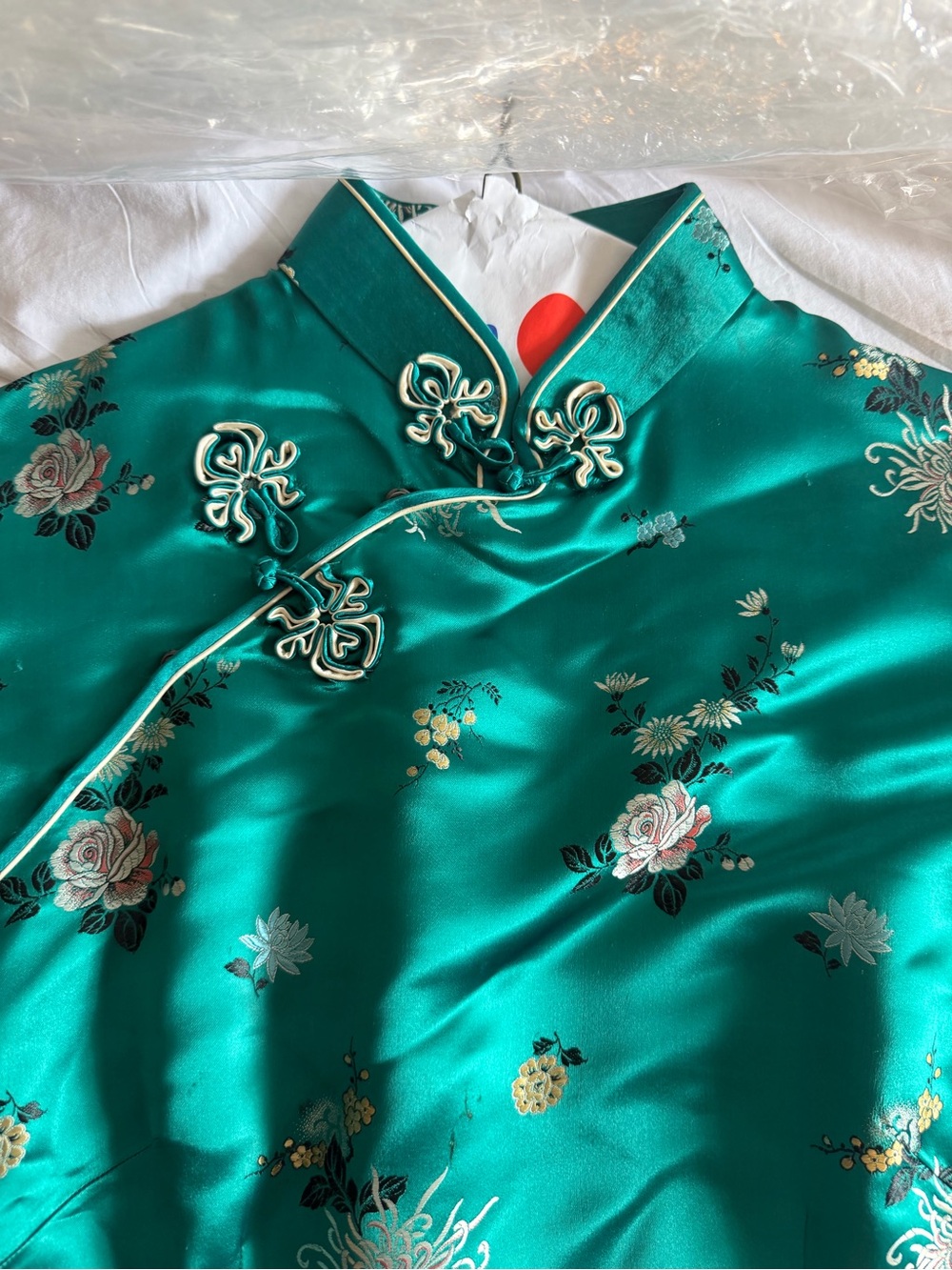 Emerald Silk Floral Chinese Cheongsam/ Qi Pao